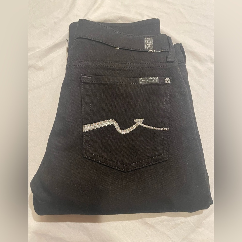 7 For All Mankind Jeans - Straight Leg Jeans Rhinestone Pocket Accents - Size 27